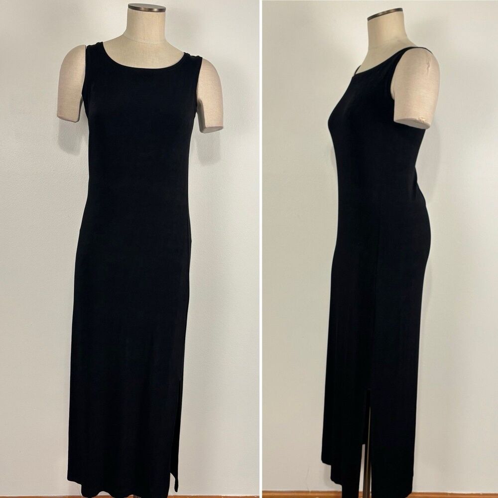 Chico's Travelers Black Maxi Tank Dress 0 / S High Neck Side Slit Stretch Knit
